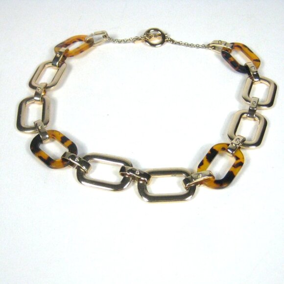 Ralph Lauren Tortoise Shell Lucitiel Gold Tone Chain Link Necklace Chunky Signed - Picture 1 of 9